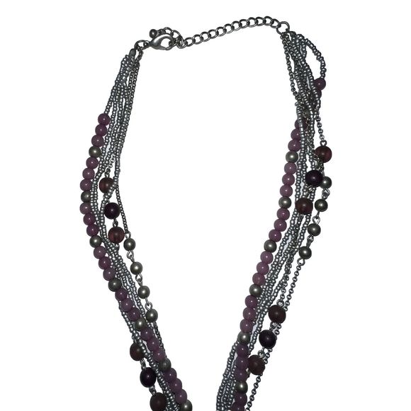Purple & Gray Medallion Pendant Necklace Multi Strand Adjustable Costume 18.5" - Picture 4 of 4